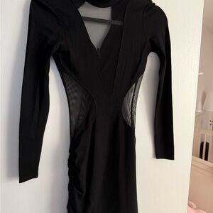 Black Long Sleeve Dress with Mesh Accents